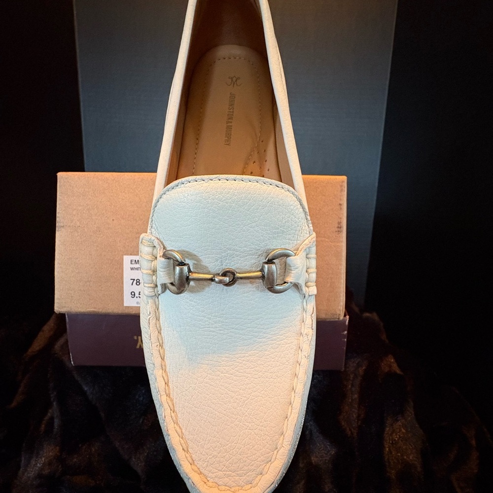 Johnston & Murphy White Loafers with Metallic Detail